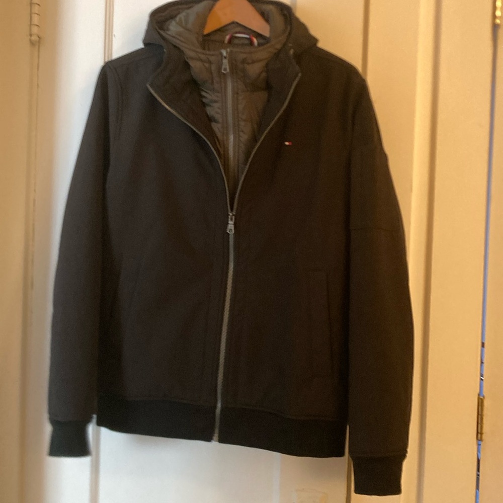 Men’s Tommy Hilfiger Jacket with green puffer jacket liner.